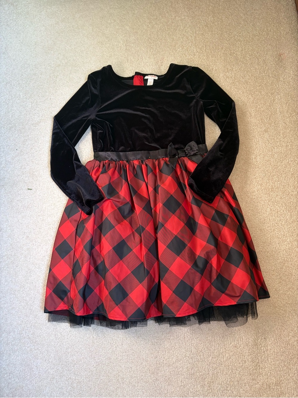 Cat & Jack Black Velvet Top Red Plaid Holiday Dress